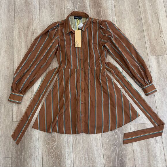 NWT Flying Tomato Freemarket Give It A Go Woven Striped Mini Shirt Dress Small - Picture 6 of 16